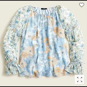 Jcrew Flutter-cuff crinkle chiffon top in zinnia floral